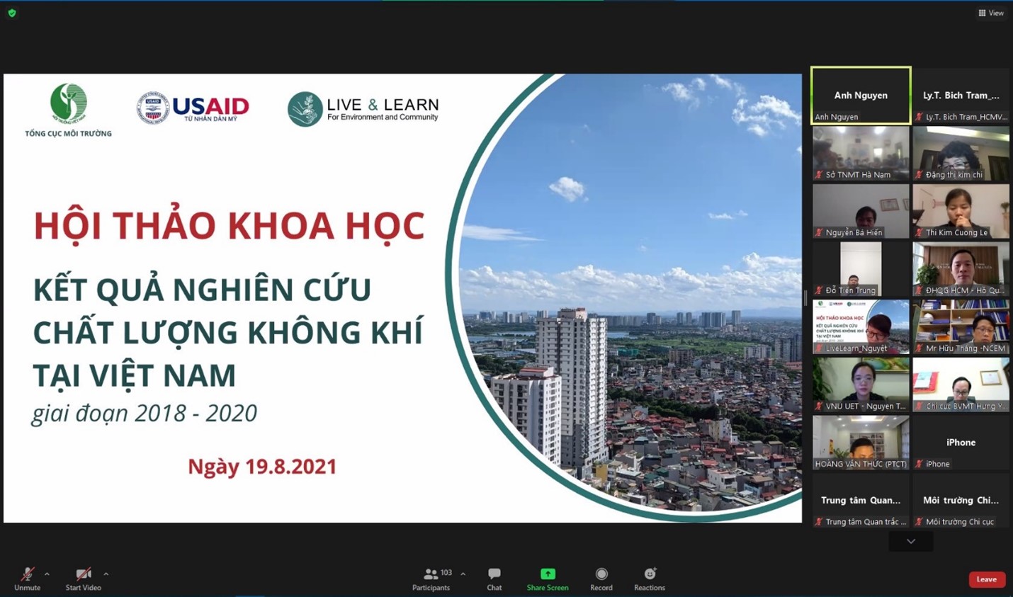 Hội thảo khoa học  trực tuyến về Kết quả nghiên cứu chất lượng không khí tại Việt Nam do Tổng cục Môi trường, Bộ TNMT tổ chức